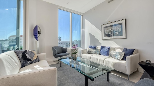 living room featuring a wall of windows and plenty of natural light