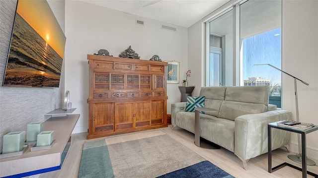 sitting room with light hardwood / wood-style floors