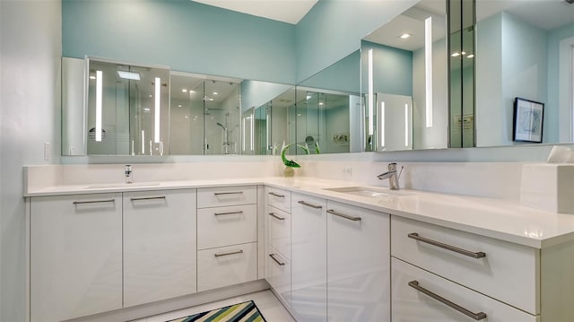 bathroom with vanity and walk in shower