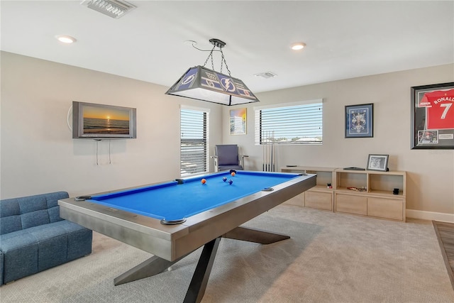 recreation room featuring pool table and carpet floors