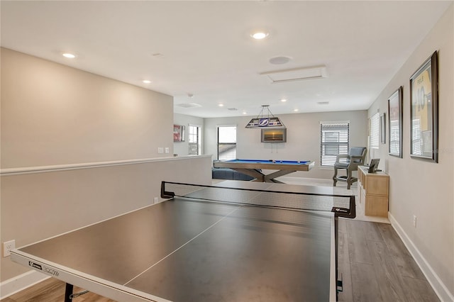 rec room featuring hardwood / wood-style floors and billiards