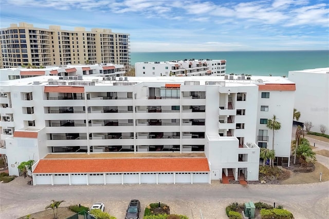 view of building exterior featuring a water view