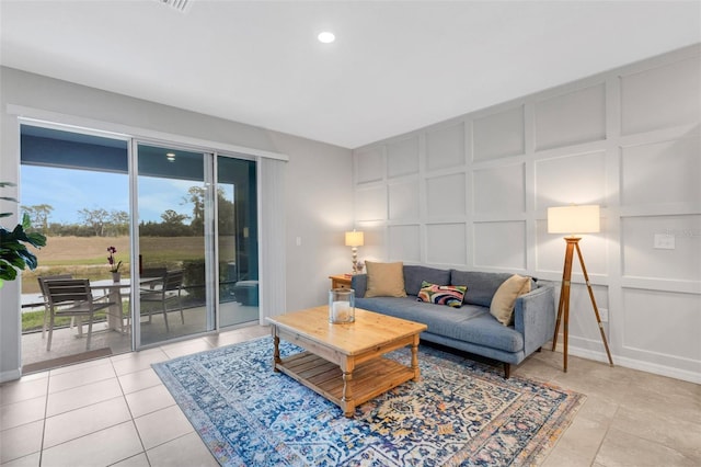 living room featuring light tile patterned floors