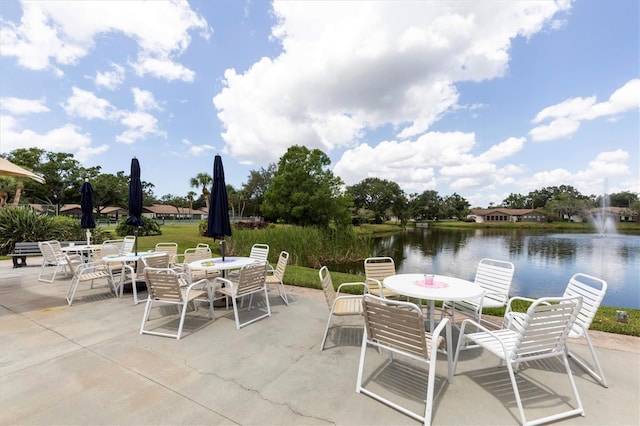 view of patio / terrace featuring a water view