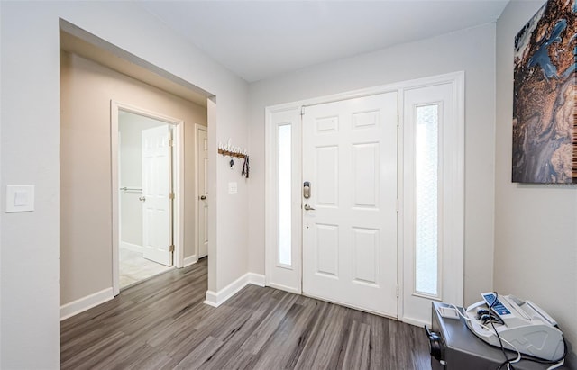 entryway with plenty of natural light and hardwood / wood-style flooring