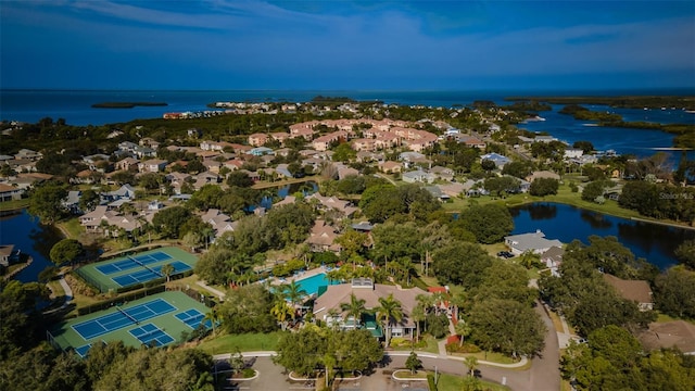 aerial view featuring a water view