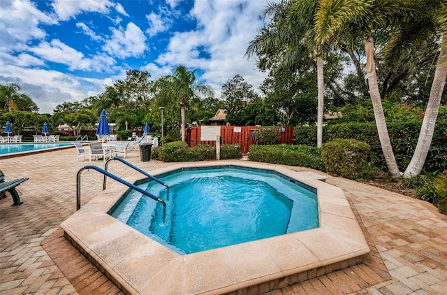 view of swimming pool with a patio