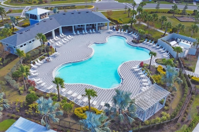 view of swimming pool with a patio