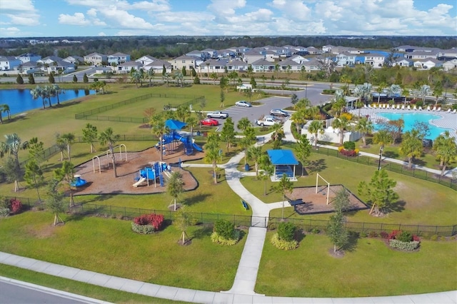 aerial view featuring a water view