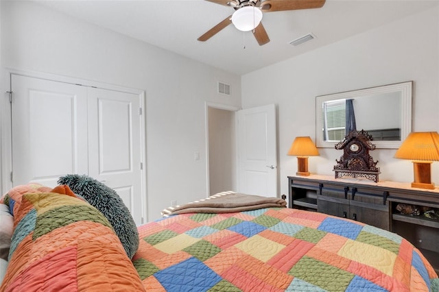 bedroom with a closet and ceiling fan