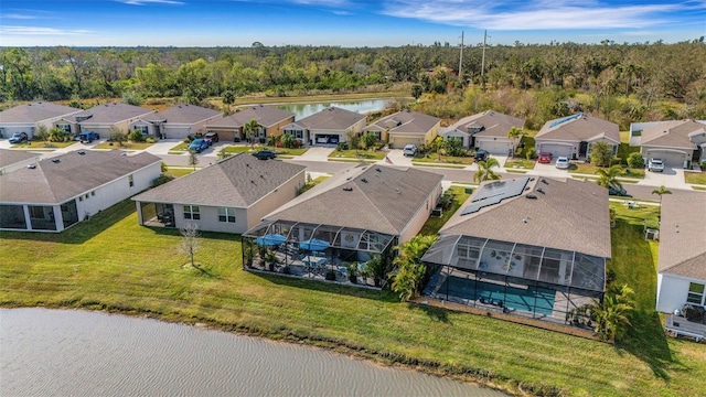 aerial view with a water view