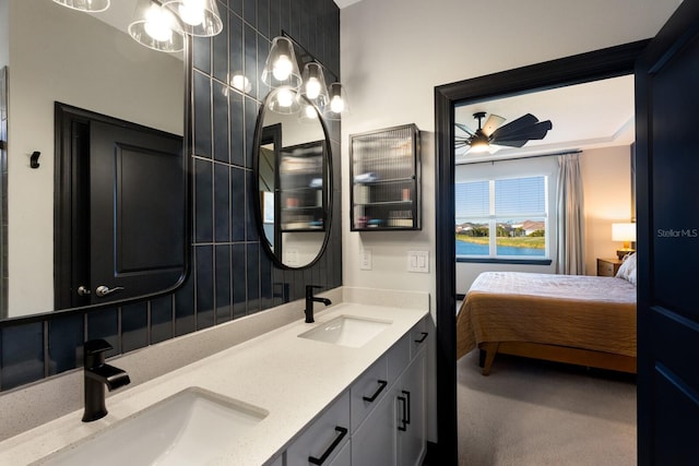 bathroom with vanity and ceiling fan