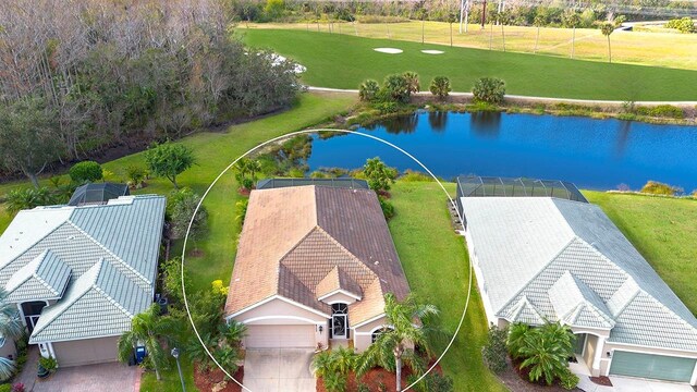 bird's eye view featuring a water view