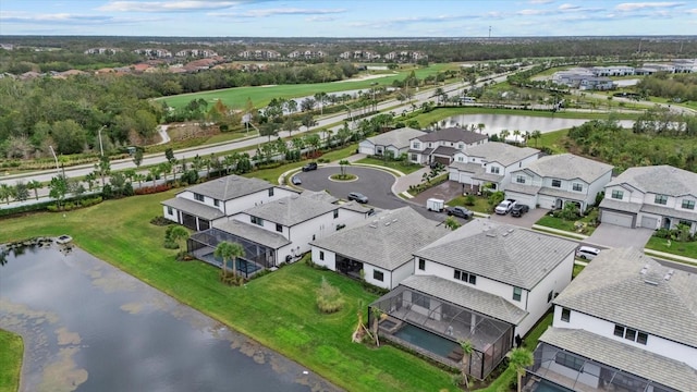 aerial view with a water view