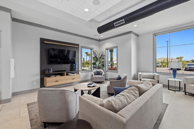 living room with light tile patterned floors