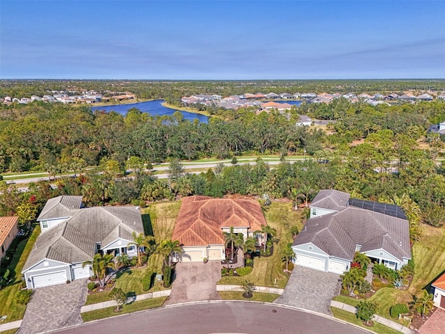 aerial view with a water view