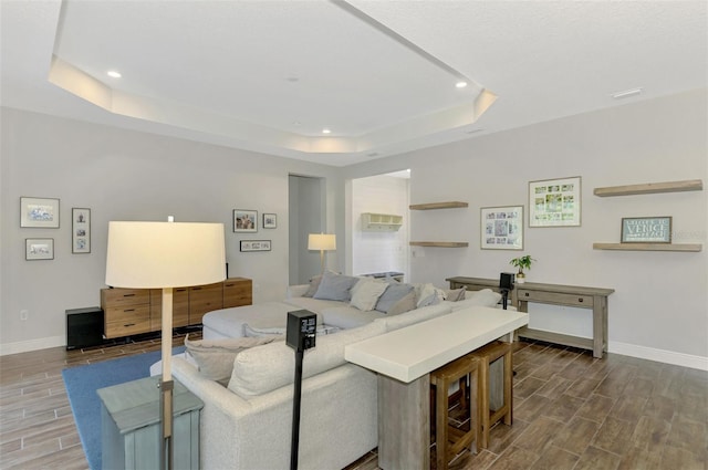 living room with a raised ceiling