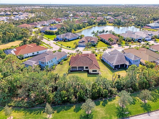 bird's eye view featuring a water view