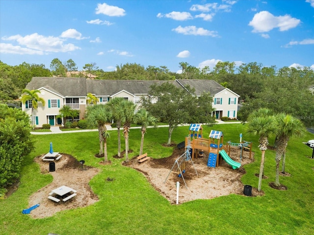 view of play area with a lawn