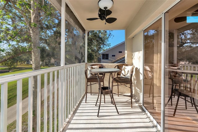 balcony with ceiling fan