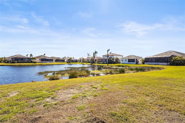 view of yard with a water view