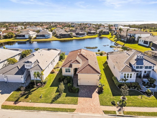 bird's eye view featuring a water view