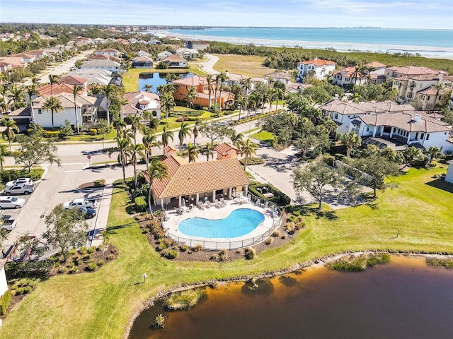 aerial view with a water view