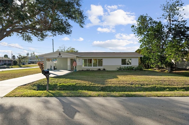 single story home with a carport and a front lawn