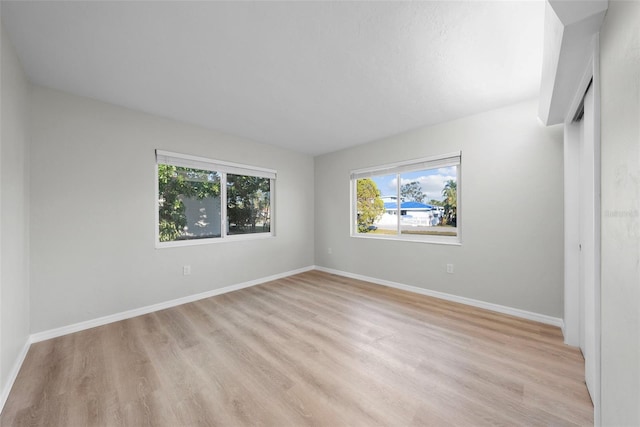 spare room featuring light wood-type flooring and plenty of natural light