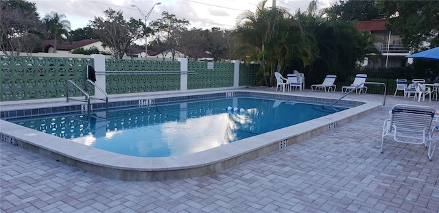 view of swimming pool with a patio