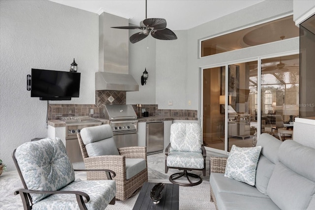 view of patio featuring ceiling fan and area for grilling