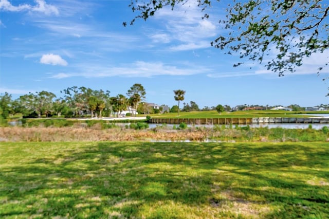 view of yard with a water view