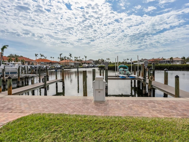 view of dock with a water view