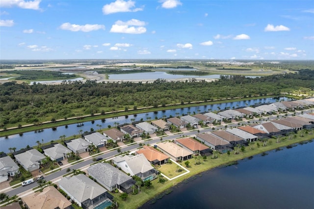 drone / aerial view featuring a water view