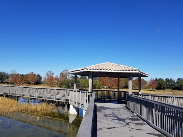 view of dock with a gazebo