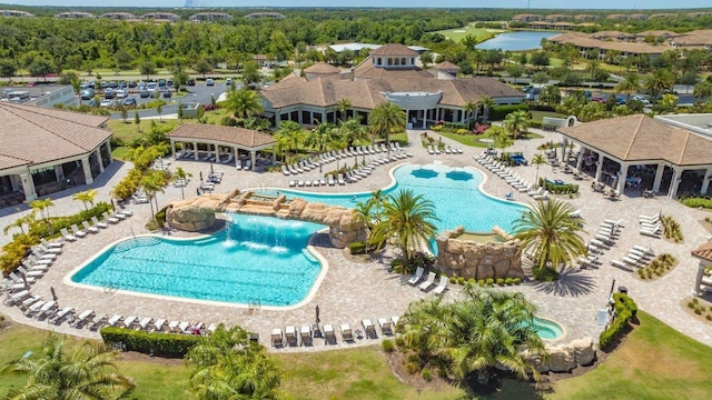 view of swimming pool featuring a patio