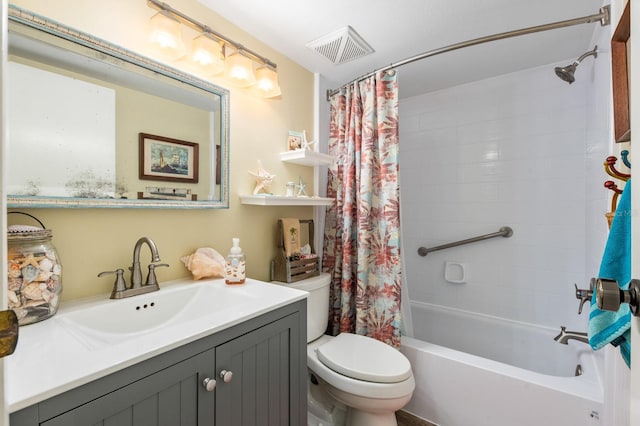 full bathroom featuring toilet, vanity, and shower / bath combo