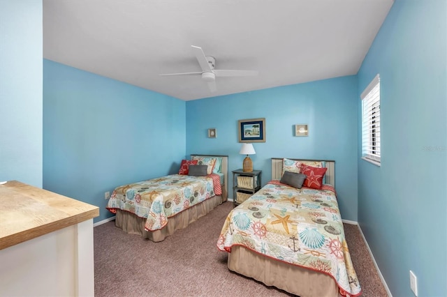 bedroom featuring ceiling fan and carpet floors