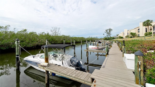 dock area featuring a water view