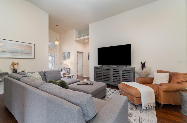 living room featuring vaulted ceiling and hardwood / wood-style floors