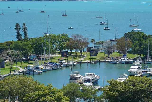 property view of water with a dock