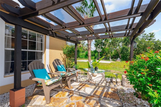 view of patio / terrace featuring a pergola