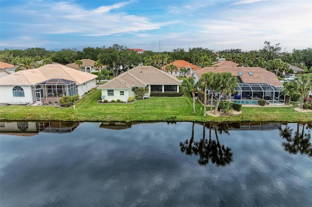 exterior space with a water view