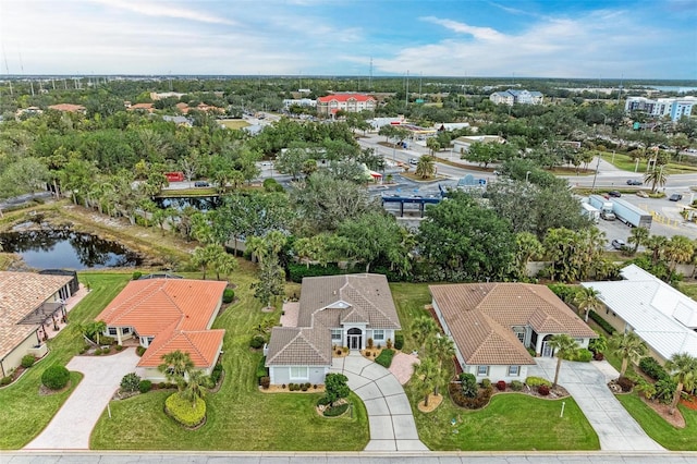 bird's eye view featuring a water view