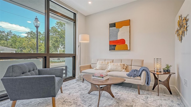 living area with expansive windows