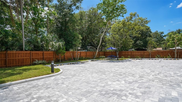 view of yard with a patio and a fenced backyard