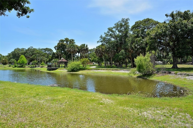 property view of water featuring a gazebo