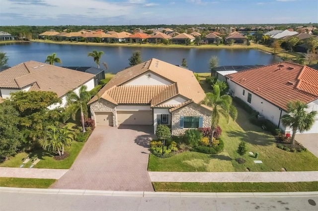 aerial view featuring a water view