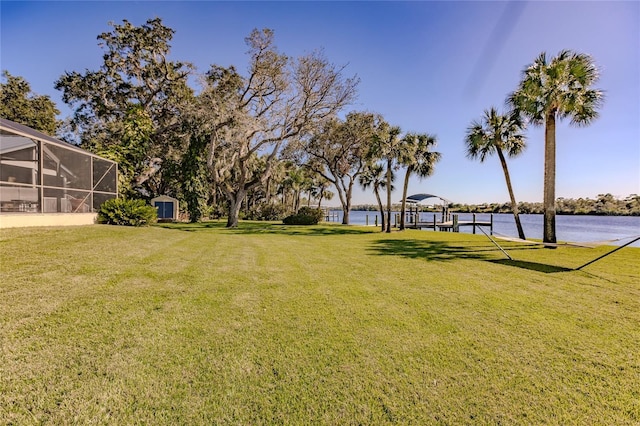 view of yard with a water view