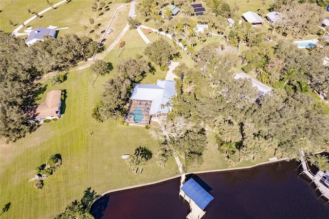 aerial view with a rural view and a water view